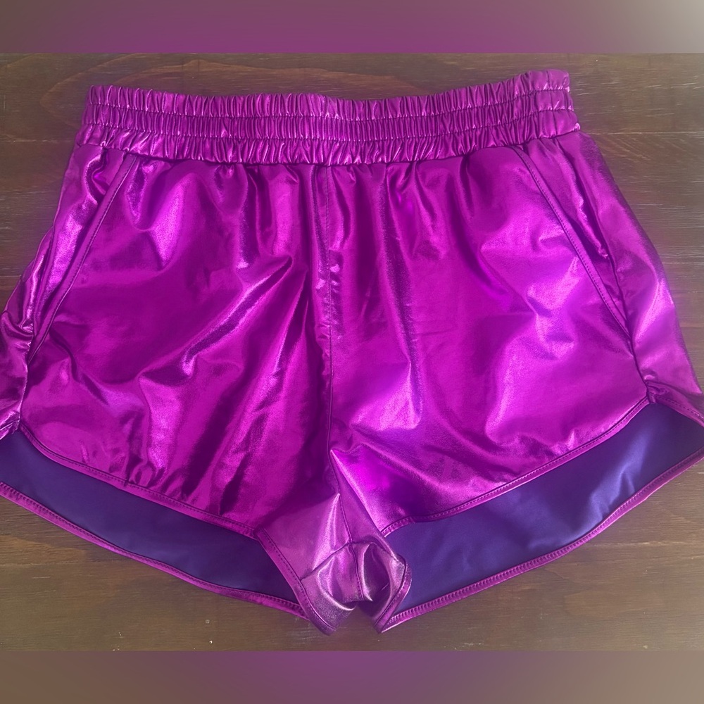 Purple Athletic Shorts with Elastic Waistband and Moisture-Wicking Fabric